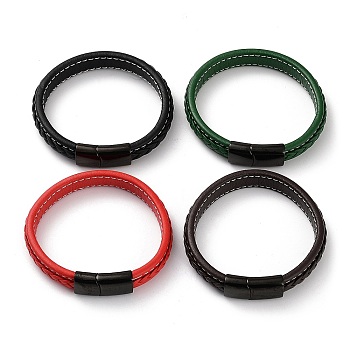 Mixed Color Braided Leather Cord Bracelet, with 304 Stainless Steel Magnetic Clasps, Black, 8-1/2 inch(21.5~21.7cm)