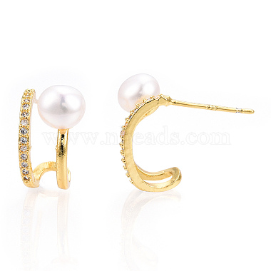 Natural Pearl Stud Earrings with Cubic Zirconia(PEAR-N017-06C)-3