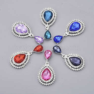 51mm Silver Mixed Color Teardrop Alloy+Rhinestone Cabochons