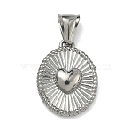 304 Stainless Steel Pendants, Sunburst Oval with Heart Charm, Stainless Steel Color, 25x19x5mm, Hole: 4x9mm(STAS-D225-08P)