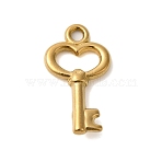 Ion Plating(IP) 304 Stainless Steel Pendants, Heart Key Charm, Real 18K Gold Plated, 18x10x3mm, Hole: 1.6mm(X-STAS-N103-54G)