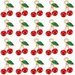 60Pcs Alloy Enamel Charms, Cherry, Light Gold, Red, 13x12x2mm, Hole: 1.6mm(ENAM-SC0005-76)