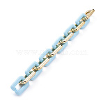 Handmade CCB Plastic Cable Chains, with Opaque Acrylic Linking Rings, Golden, Deep Sky Blue, Links: 30x20x6mm, 39.37 inch(1m)/strand(AJEW-JB00669-03)