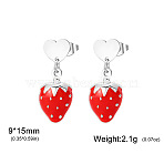 304 Stainless Steel Stud Dangle Earrings, Fruits, Stainless Steel Color, Strawberry, 15x6mm(WG2FA29-03)