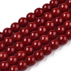 Opaque Solid Color Glass Beads Strands, Round, Dark Red, 4~4.5mm, Hole: 0.8mm, about 97~99pcs/strand, 14.76 inch~14.96 inch(37.5~38cm)(GLAA-T032-P4mm-05)