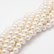 Shell Pearl Bead Strands, Loose Beads for Jewelry Making, Grade A, Round, Floral White, 8mm, Hole: 1mm, about 51pcs/strand, 16 inch(X-BSHE-L026-03-8mm)