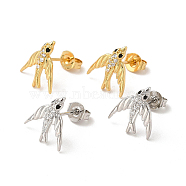 Cubic Zirconia Swallow Stud Earrings, Rack Plating Brass Jewelry for Women, Cadmium Free & Lead Free, Mixed Color, 12x11.5mm, Pin: 0.7mm(EJEW-F301-15)