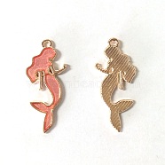 Alloy Enamel Pendants, Mermaid Shape, Salmon 29x13x2mm, Hole: 1.5mm(FIND-TAC0002-030A)