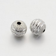 Textured Round Brass Beads, Silver Color Plated, 6mm, Hole: 1.2mm(KK-N0061-01S-6mm)