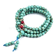 4-Loop Wrap Buddha Meditation Yellow Jade Beaded Bracelets, Buddhist Necklaces, Aquamarine, 720x6mm, 108pcs/strand, about 28.3 inch(BJEW-R040-6mm-11)