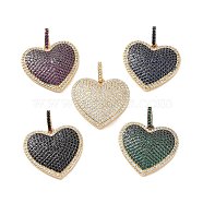Heart Brass Micro Pave Cubic Zirconia Pendants, Cadmium Free & Nickel Free & Lead Free, Real 18K Gold Plated, Mixed Color, 31mm, Hole: 3x6mm(KK-G435-04G)