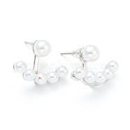 Brass Stud Earring Findings, with Beads, Real Platinum Plated, 14.5x18.5x9mm, Pin: 1.2mm(EJEW-O106-11P)