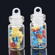 Handmade Polymer Clay Nail Art Decoration Accessories, with Glass Wishing Bottle and CCB Plastic Bottle Stopper, Star, Colorful, 4.5~5x5~6x0.5~1mm, bottle: 27.5x11mm, hole: 3mm(X-MRMJ-N032-53)