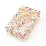Flower Pattern Cardboard Jewelry Packaging Box, 2 Slot, For Ring Earrings, with Ribbon Bowknot and Black Sponge, Rectangle, Pale Goldenrod, 8x5x2.6cm(X1-CBOX-L007-003C)