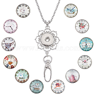 DIY Necklaces Making Kit, Including Platinum Plated Brass Jewelry Snap Buttons, Alloy Snap Pendant Making, with Swivel Clasps, 304 Stainless Steel Cable Chains Necklaces, Clock Pattern, Button: 18.5x9mm, 12Pcs(DIY-SC0021-96D)