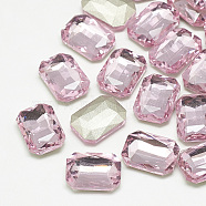 Pointed Back Glass Rhinestone Cabochons, Faceted, Rectangle Octagon, Light Rose, 18x13x5mm(RGLA-T079-13x18mm-10)