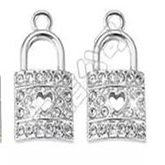 Zinc Alloy Pendants, with Crystal Rhinestone, Padlock with Heart, Platinum, 20.5x11x2.5mm, Hole: 2mm(ALRI-TAC0003-26B)