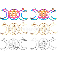 6Pcs 3 Colors Ion Plating(IP) 201 Stainless Steel Connector Charms, Laser Cut Triple Moon Goddess Links, Religion, Flat Round with Star of David, Mixed Color, 22x47x1mm, Hole: 1.5mm, 2pcs/color(STAS-CN0001-22)