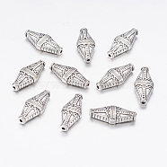 Tibetan Style Alloy Beads, Rhombus, Antique Silver, Lead Free & Cadmium Free, 22x10x5mm, Hole: 1.4mm(X-LF1014Y)