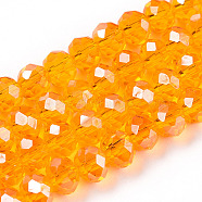 Electroplate Glass Beads Strands, Pearl Luster Plated, Faceted, Rondelle, Orange, 6x5mm, Hole: 1mm, about 83~85pcs/strand, 38~39cm(EGLA-A034-T6mm-A24)
