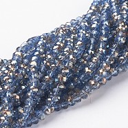 Electroplate Glass Faceted Rondelle Beads Strands, Half Plated, Light Blue, 4x3mm, Hole: 1mm, about 140pcs/strand, 16.5 inch(EGLA-D020-4x3mm-54)