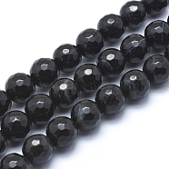 Natural Agate Beads, Dyed, Faceted Round, Black, 12mm, Hole: 1.3mm, about 32pcs/strand, 15.1 inch(38.5cm)(G-J371-08-12mm)