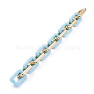 Handmade CCB Plastic Cable Chains, with Opaque Acrylic Linking Rings, Golden, Deep Sky Blue, Links: 30x20x6mm, 39.37 inch(1m)/strand(AJEW-JB00669-03)