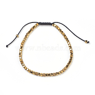 Braided Bead Bracelets, with Electroplate Non-magnetic Synthetic Hematite, Cube, 2-1/8 inch~3-3/8 inch(5.5~8.5cm)(BJEW-JB03828-01)