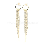 Clear Cubic Zirconia & Crystal Rhinestone Long Tassel Dangle Stud Earrings, Brass Earrings with 925 Sterling Silver Pins for Women, Light Gold, Round Pattern, 120mm, Pin: 0.8mm(EJEW-C037-07G-LG)