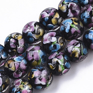 Handmade Lampwork Beads Strands, Inner Flower, Round, Black, 11.5~12.5x10.5~11.5mm, Hole: 1.4mm, about 45pcs/Strand, 19.69 inch~20.08 inch(LAMP-T007-04A)