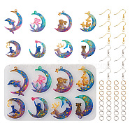 Pandahall 1Pc Animal with Moon Pendant Silicone Mold, with 80Pcs Iron Jump Rings, 60Pcs Brass Earring Hooks, for DIY Earring Makings, White, 142x86x4mm, Hole: 1.8mm, Inner Diameter: 32~38x24~32.8mm(DIY-TA0005-89)
