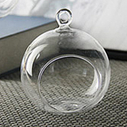 Transparent Glass Hanging Round Candle Holder, Open Mouth Tealight Holder Ball Pendant Decorations, for Wedding, Home, Clear, 10cm(PW22121387866)
