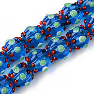 Handmade Lampwork Beads Strands, Bumpy, Corrugated Beads, Round, Dodger Blue, 14x14x12mm, Hole: 1.5mm, about 45pcs/strand, 25.20 inch(64cm)(LAMP-N021-007C)