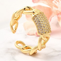 Brass Micro Pave Cubic Zirconia Cuff Rings, Rectangle Rings for Women, Real 18K Gold Plated, 10mm(RJEW-U035-03G)