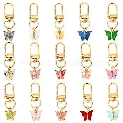 Acrylic Pendant Decorations, with Alloy Swivel Clasps, Butterfly, Mixed Color, 46~48mm, 15pcs/set(HJEW-YW00018)