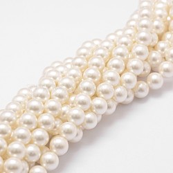 Shell Pearl Bead Strands, Loose Beads for Jewelry Making, Grade A, Round, Floral White, 8mm, Hole: 1mm, about 47pcs/strand, 15.5 inch(X-BSHE-L026-03-8mm)