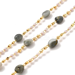 Handmade Brass Link Chain, with Glass Beads and ABS Beads and Natural Gemstone Beads, Soldered, with Spool, 4~7x4~5x3~5mm, about 16.40 Feet(5m)/Roll(CHC-E028-10G-02)