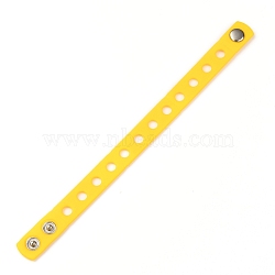 Unisex Silicone Cord Bracelets, with Platinum Plated Iron Findings, Yellow, 8-3/8 inch(21.3cm)(BJEW-M204-01A)