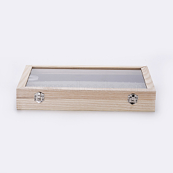 Wooden Necklace Presentation Boxes, with Glass and Velvet Pillow, Rectangle, Antique White, 35x24x5.5cm(ODIS-P006-09)