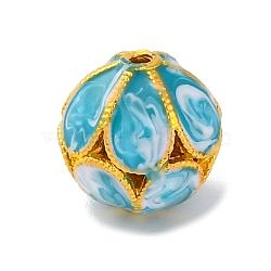 Handmade Cloisonne Beads, Real 18K Gold Plated, Round, Medium Turquoise, 10.5x10mm, Hole: 1.4mm(KK-U042-13A-02)