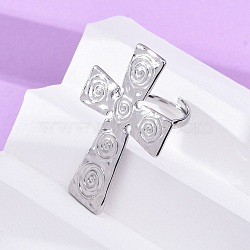 304 Stainless Steel Finger Rings for Women, Cross, Stainless Steel Color, 43.5x30.5mm, US Size 7 1/4(17.5mm)(RJEW-G348-01P)