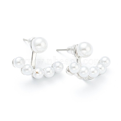 Brass Stud Earring Findings, with Beads, Real Platinum Plated, 14.5x18.5x9mm, Pin: 1.2mm(EJEW-O106-11P)