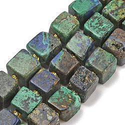 Natural Azurite Beads Strands, Cube, with Seed Beads, 8~9.5x8~9.5x8~9.5mm, Hole: 1mm, about 38~41pcs/strand, 15.04~15.35''(38.2~39cm)(G-G053-B20-01)