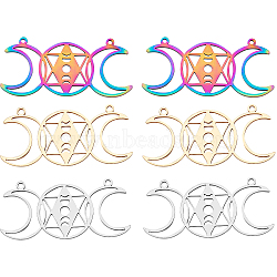 6Pcs 3 Colors Ion Plating(IP) 201 Stainless Steel Connector Charms, Laser Cut Triple Moon Goddess Links, Religion, Flat Round with Star of David, Mixed Color, 22x47x1mm, Hole: 1.5mm, 2pcs/color(STAS-CN0001-22)