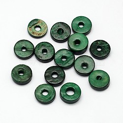Dyed Donut Coconut Beads, Dark Green, 9x2~5mm, Hole: 2mm, about 1612pcs/500g(COCB-M001-9mm-10)