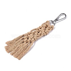 Polycotton(Polyester Cotton) Tassel Big Pendants Decorations, with Platinum Plated Alloy Swivel Clasps, BurlyWood, 150mm~160mm(FIND-R089-11)