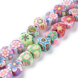 Handmade Flower Printed Polymer Clay Beads Strands, Heart, Colorful, 9~10x9~9.5x3.5~5.4mm, Hole: 1.5mm, about 38pcs/Strand, 12.99''(33cm)(CLAY-M003-04)