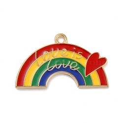 Alloy Enamel Pendants, Rainbow with Heart , Light Gold, 18x30x1mm, Hole: 2mm(ENAM-A137-07LG)