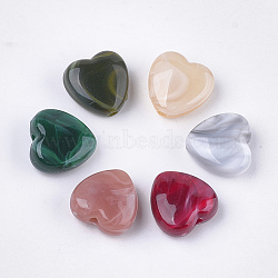 Acrylic Beads, Imitation Gemstone Style, Heart, Mixed Color, 14x14x7mm, Hole: 2mm(X-OACR-T011-38)