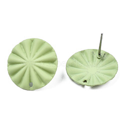 Spray Painted Iron Stud Earring Findings, with Hole, Flat Round, Yellow Green, 17mm, Hole: 1.2mm, Pin: 0.7mm(IFIN-N008-017A)